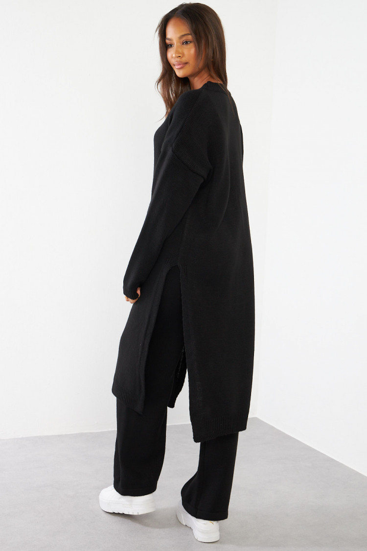 Ensemble 2 pièces pull long + pantalon en laine noir
