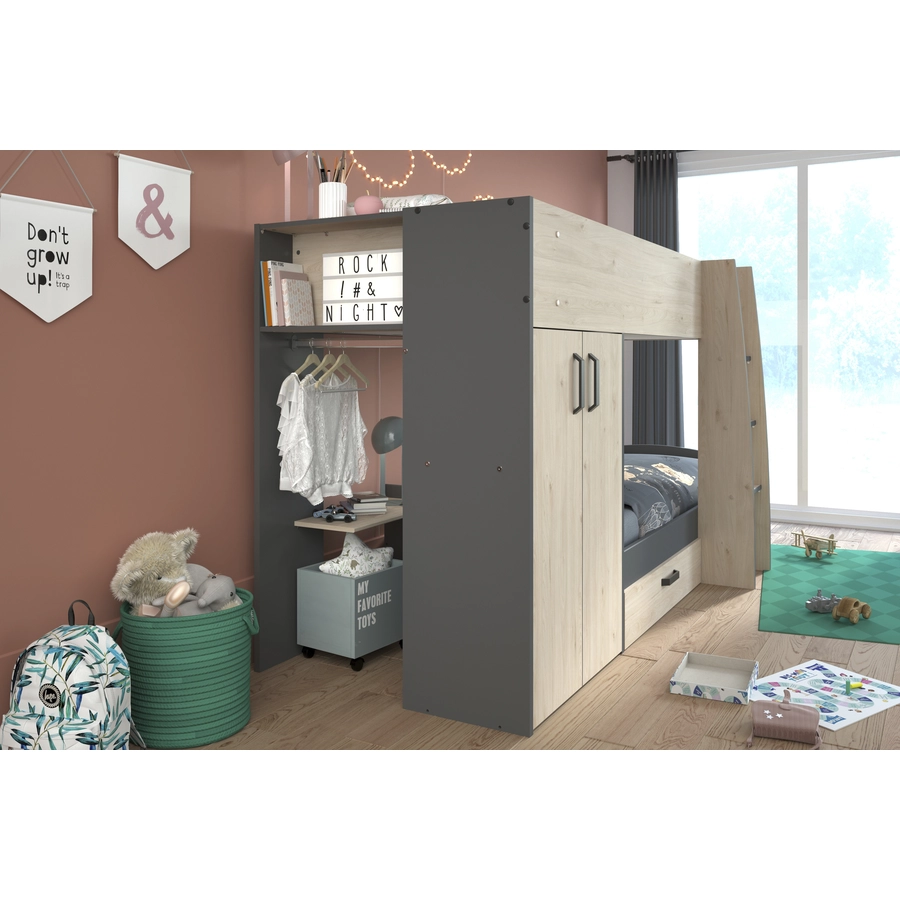 Parisot Etagenbett Stim 2 - mit Kleiderschrank und Schubkasten Beige