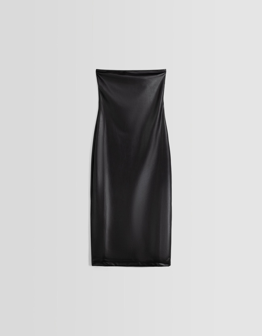 Vestido midi bandeau em couro sintético