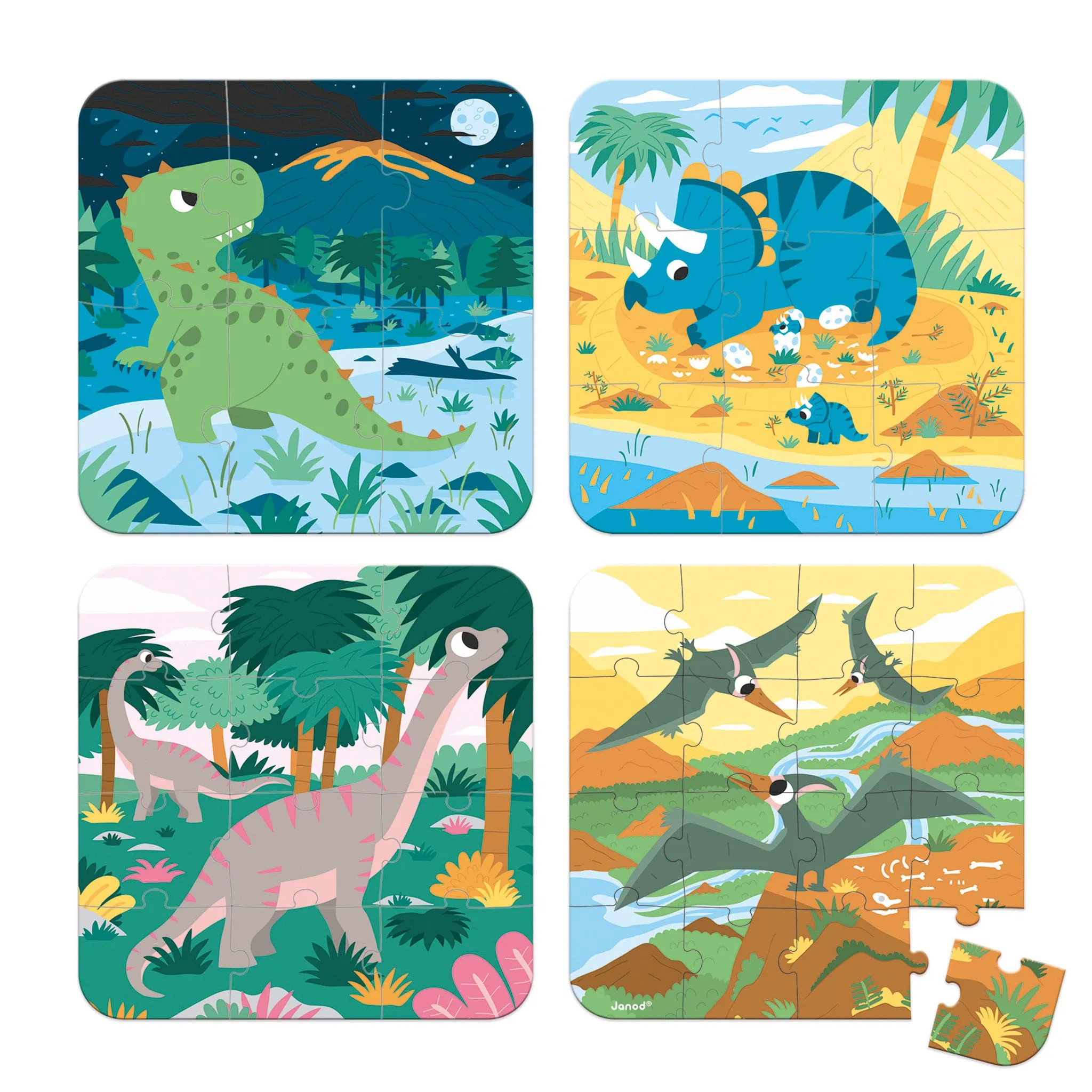 Janod Casse-Tête 4 en 1 - Dinosaures