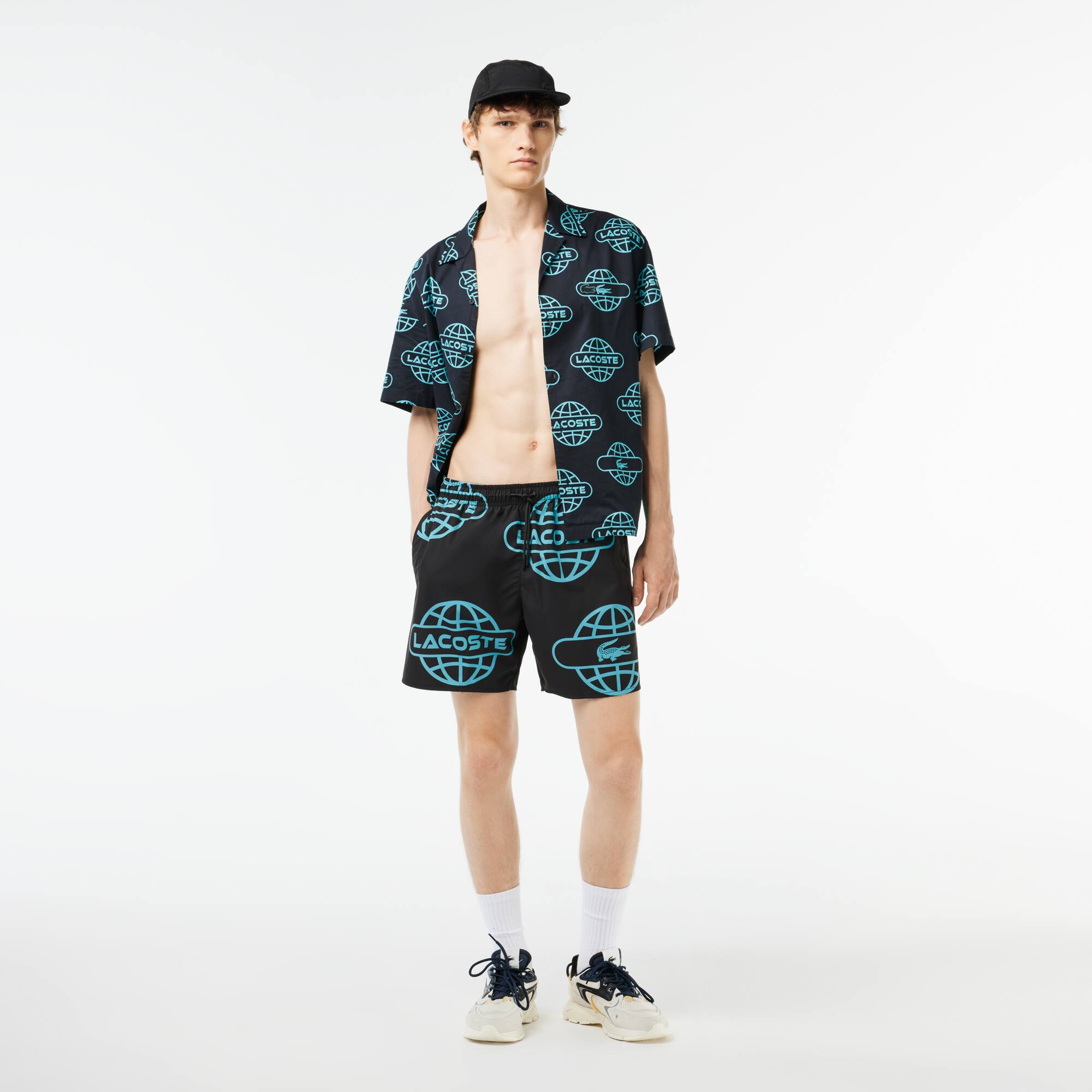 LACOSTE Badehose mit Globe Aufdruck Badebekleidung - Schwarz - Lacoste - Herren