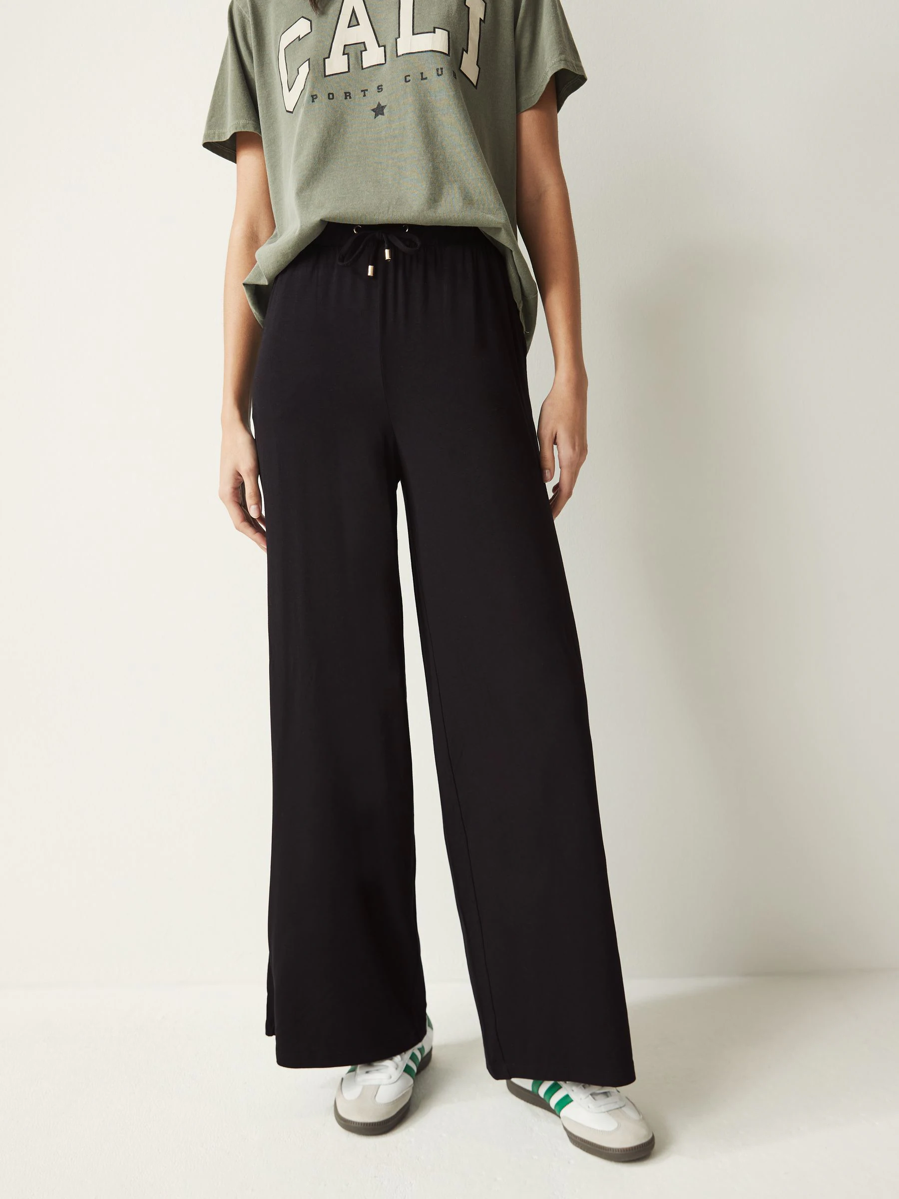 Zwart - Jersey broek met wijde pijpen