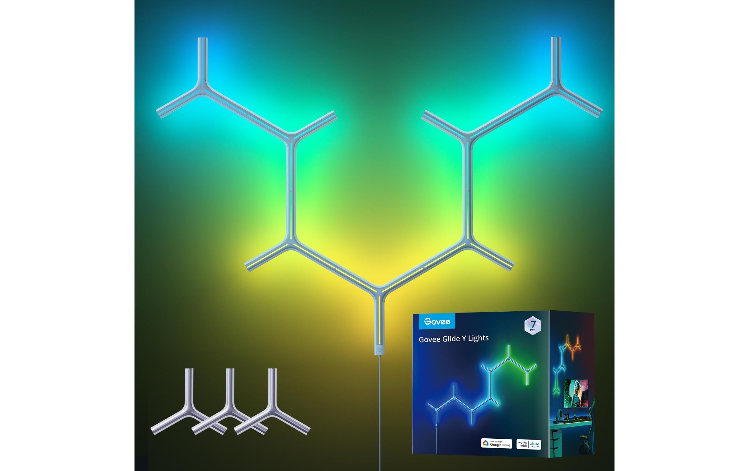Panelleuchte Y-Leuchten Glide, 7 Stück, RGBIC, Wi-Fi + BT<br>LED Lichtpaneele