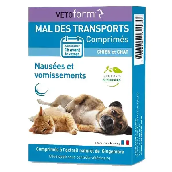 Vetoform para enjoo de movimento em cães e gatos, 30 comprimidos