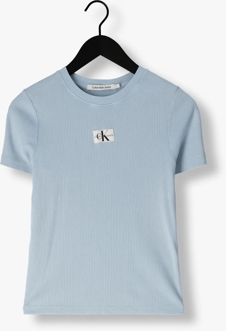 CALVIN KLEIN lichtblauwe calvin klein t-shirt label washed rib slim tee