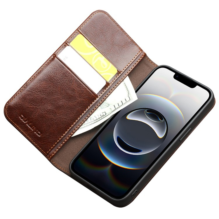 iPhone 16e Echtleder Tasche Flip Cover mit Kartenfächer - Braun