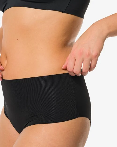 slip taille haute femme micro côtelé noir