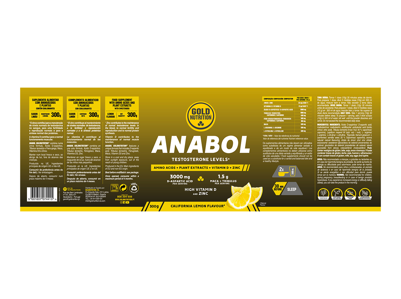 SUPLEMENTO GOLDNUTRITION ANABOL EXTREMEFORCE LIMÃO 300G