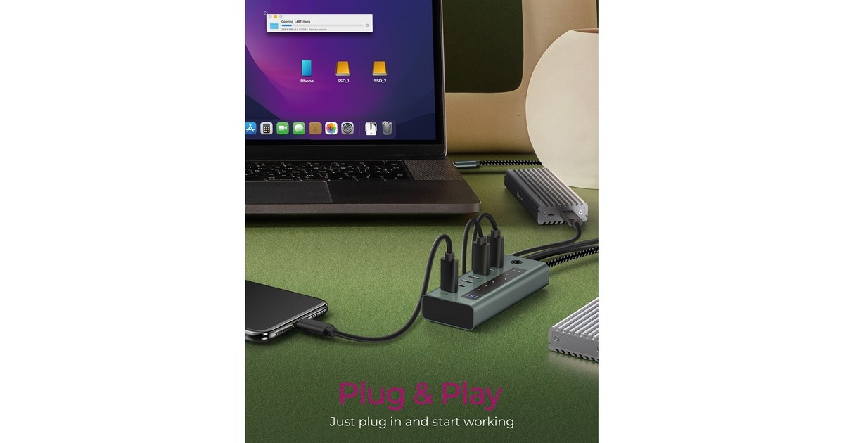 ICY BOX7-Port USB-C 3.2 Gen 2 usb-hub  (Blauwgrijs)