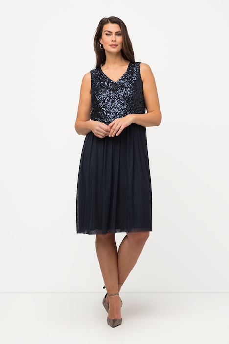 Midikleid, Pailletten, V-Ausschnitt, ärmellos