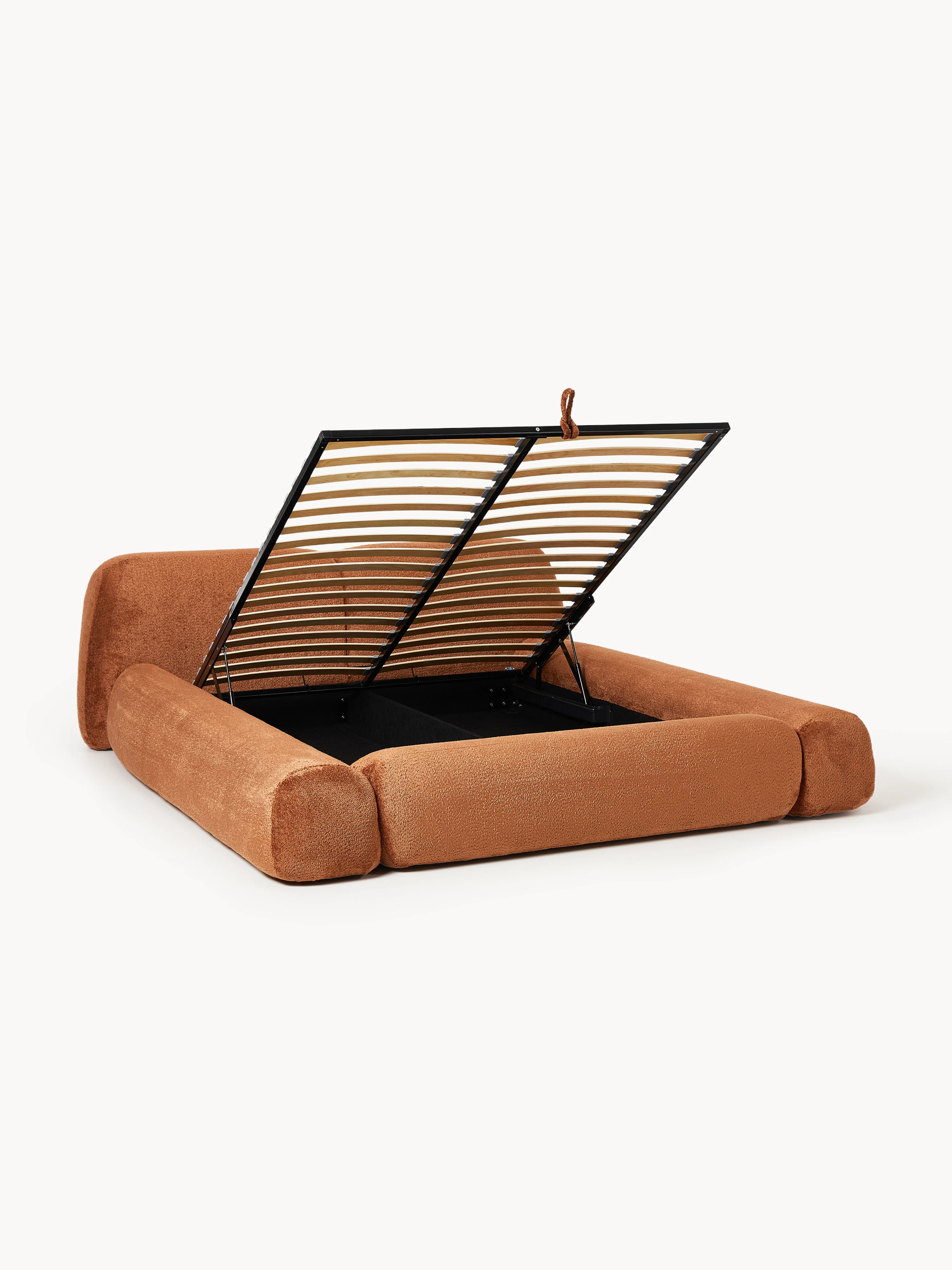 Gestoffeerd teddy bouclé bed Wolke met opbergruimte