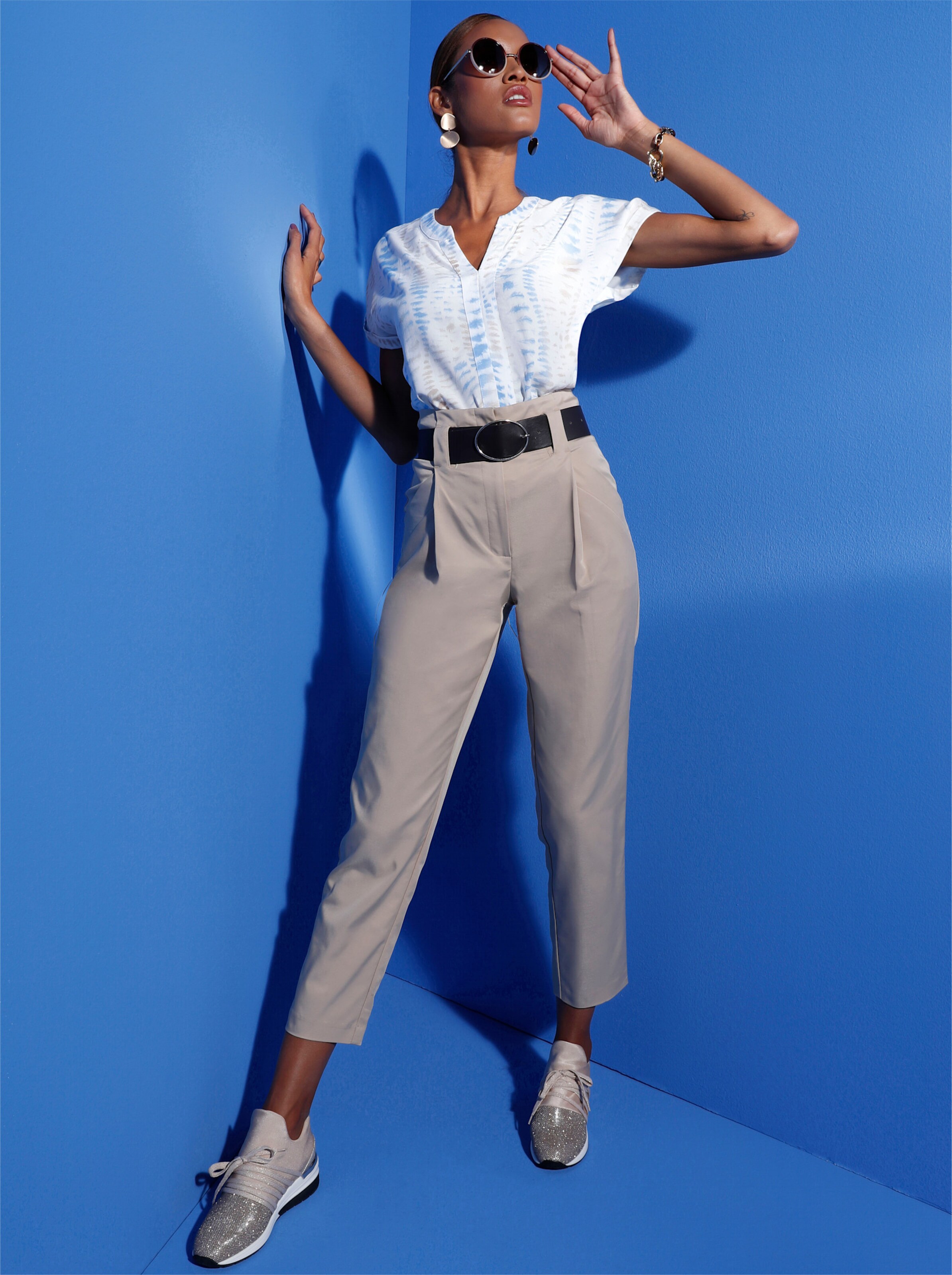 Bundfaltenhose in beige