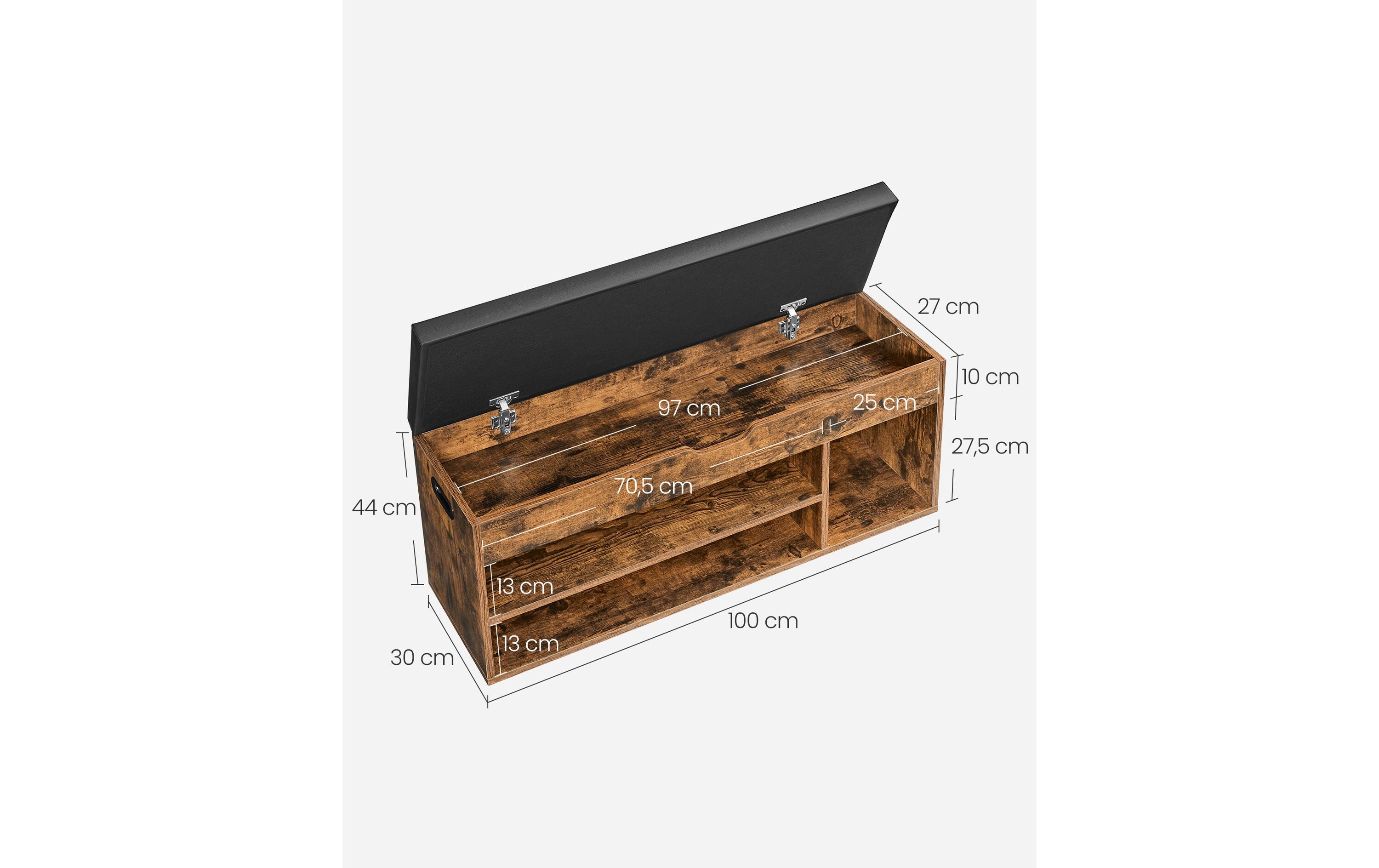 Sitztruhe mit 3 Fächern 100 x 44 x 30 cm, BraunSchuhbank für den Flur