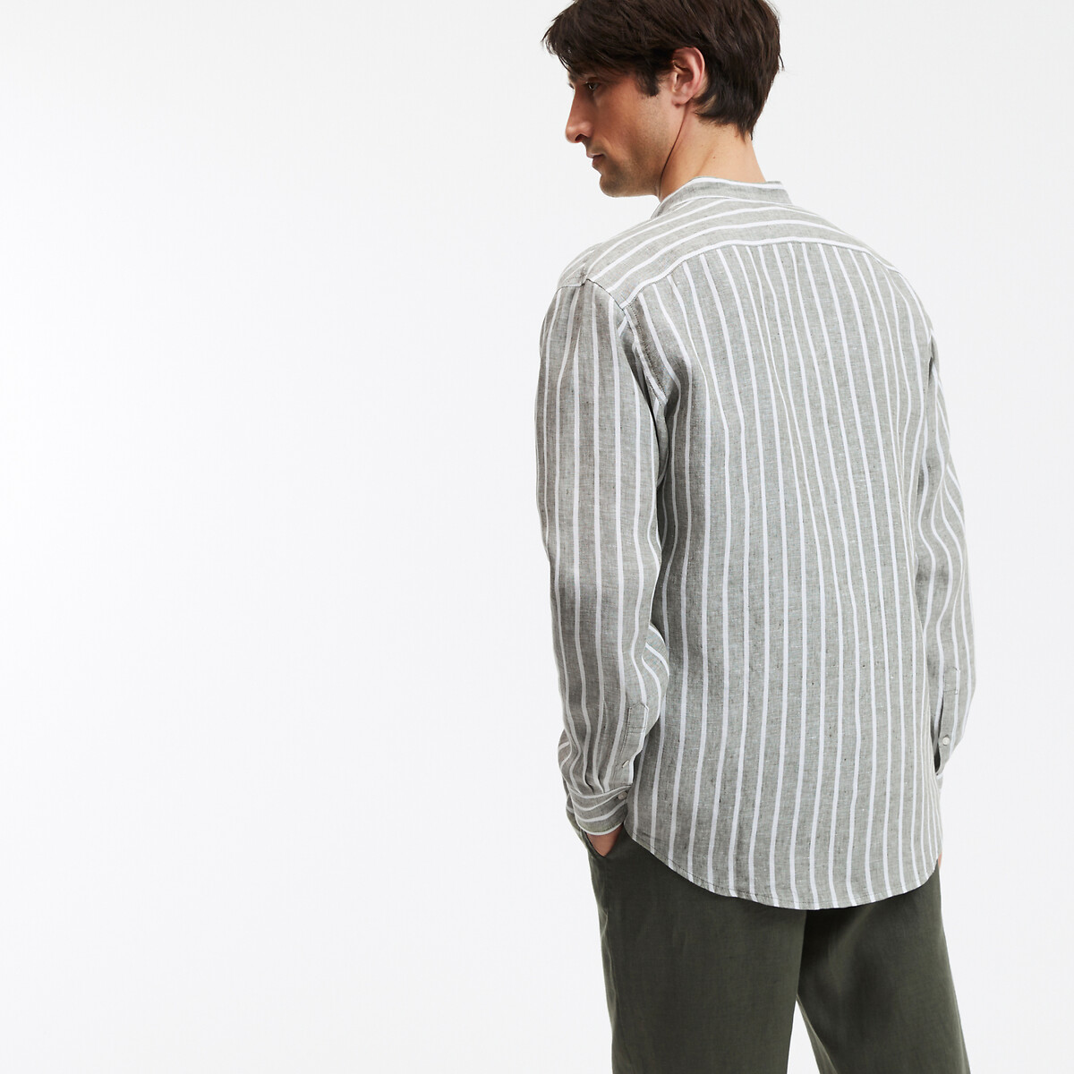 COLEÇÃO LA REDOUTE<br>Camisa de linho com riscas retas e gola alta