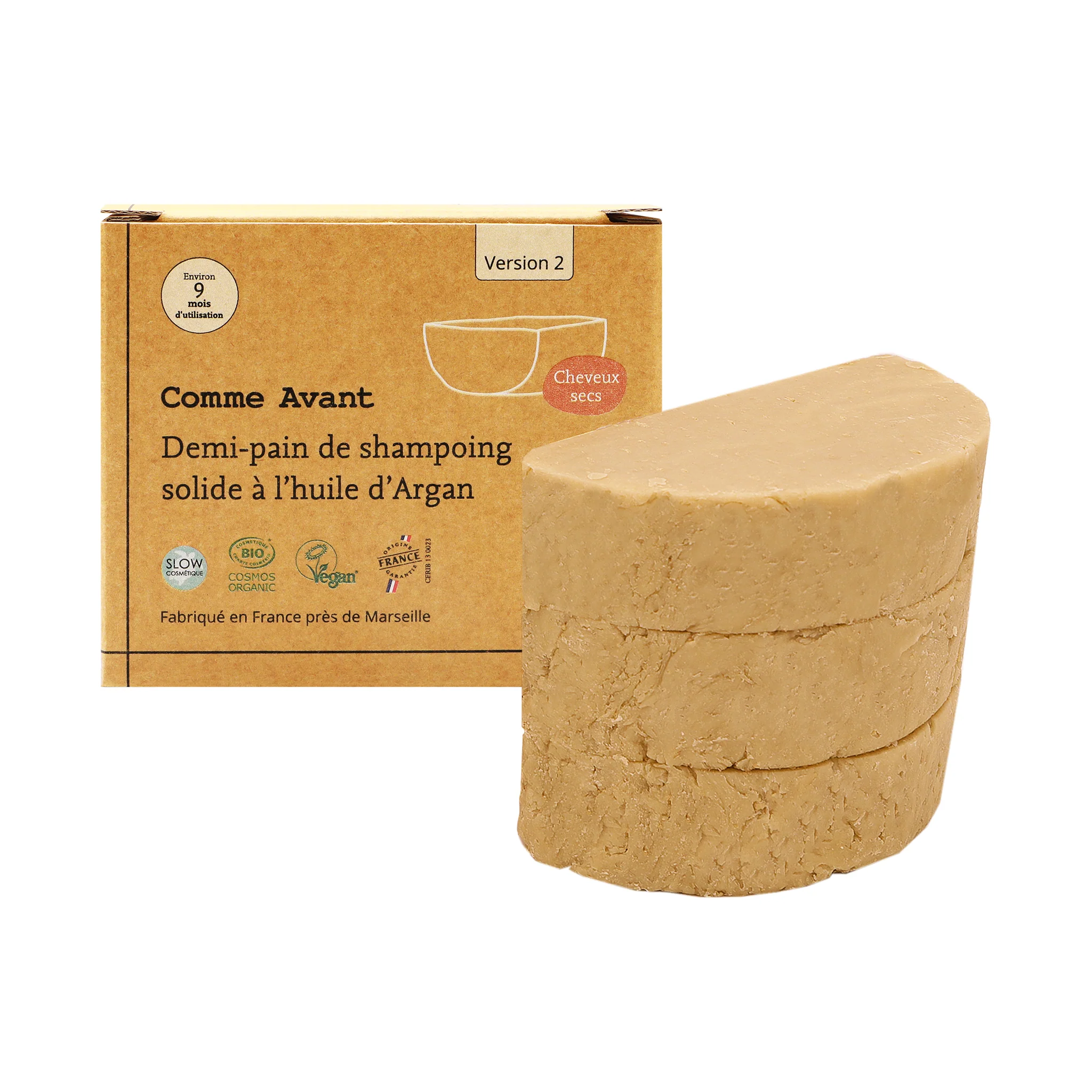 Shampoing solide cheveux secs ou abimés à l'huile d'argan - Version 2 - 1 shampoing - 70g