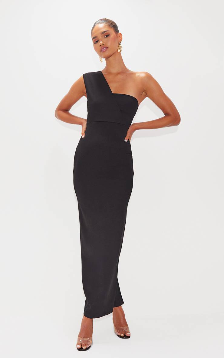 Noir Robe Maxi Ajustée À Une Épaule