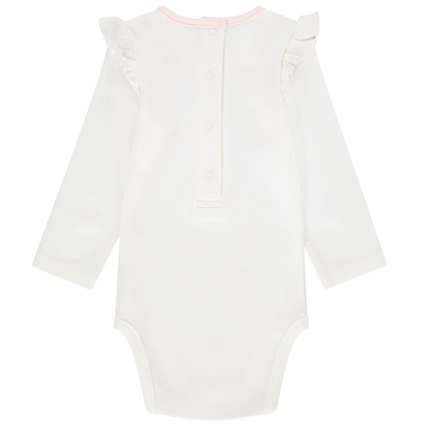Body manches longues et épaules volantées en interlock print lapin pour bébé fille - Ecru