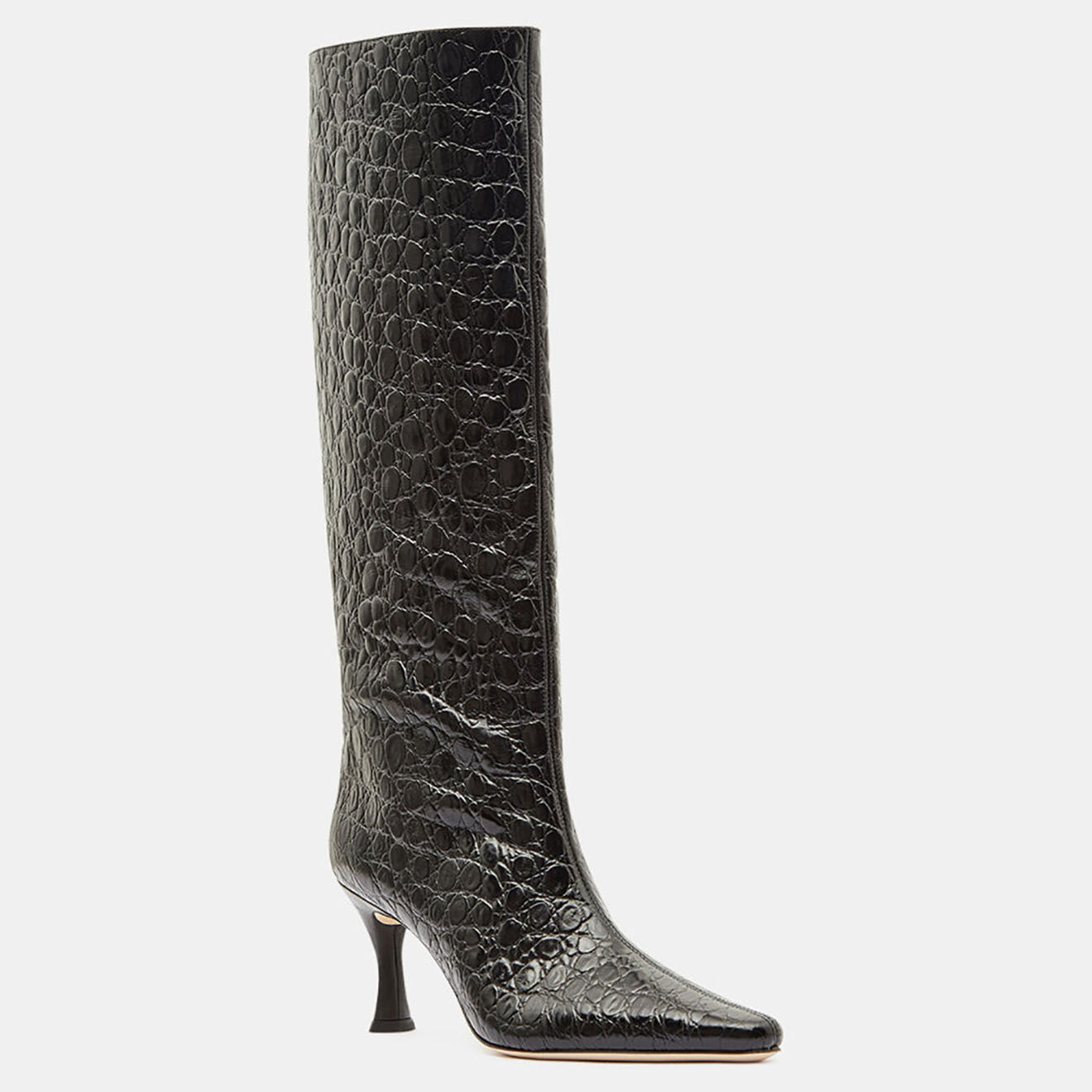 By Far Bottes en Cuir croco Stevie noires - Talon 8 cm