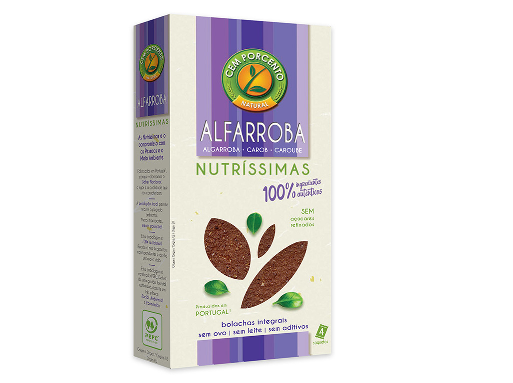 BOLACHA CEM PORCENTO NUTRÍSSIMAS INTEGRAL ALFARROBA 180G