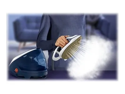 Tefal Pro Express Protect GV9221 - Dampstrygejern med automatisk afbrydelse - såleplade: Durilium AirGlide Autoclean - 2600 W - hvid/blå