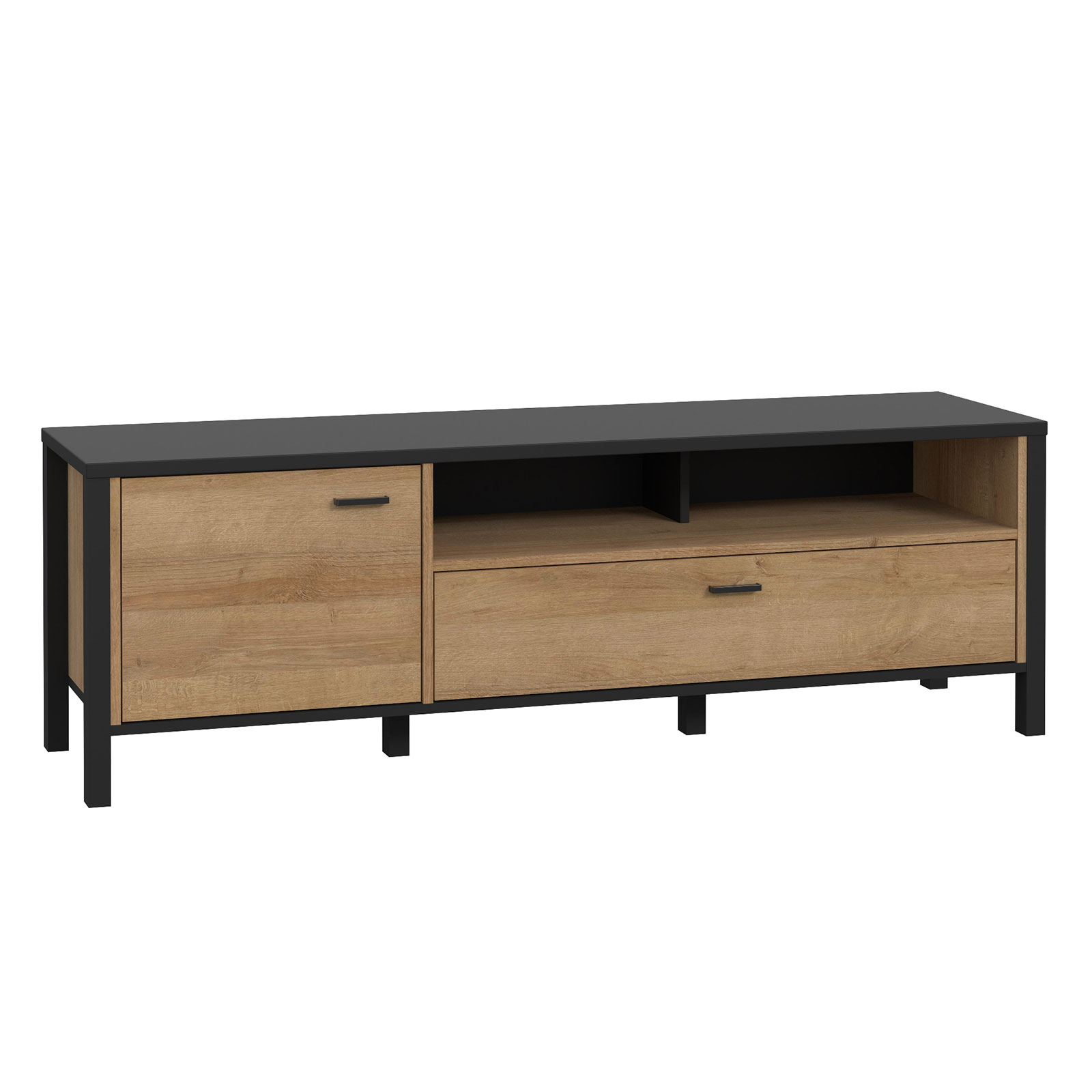 TV-Unterschrank - Riviera Eiche - schwarz - 151 cm breit