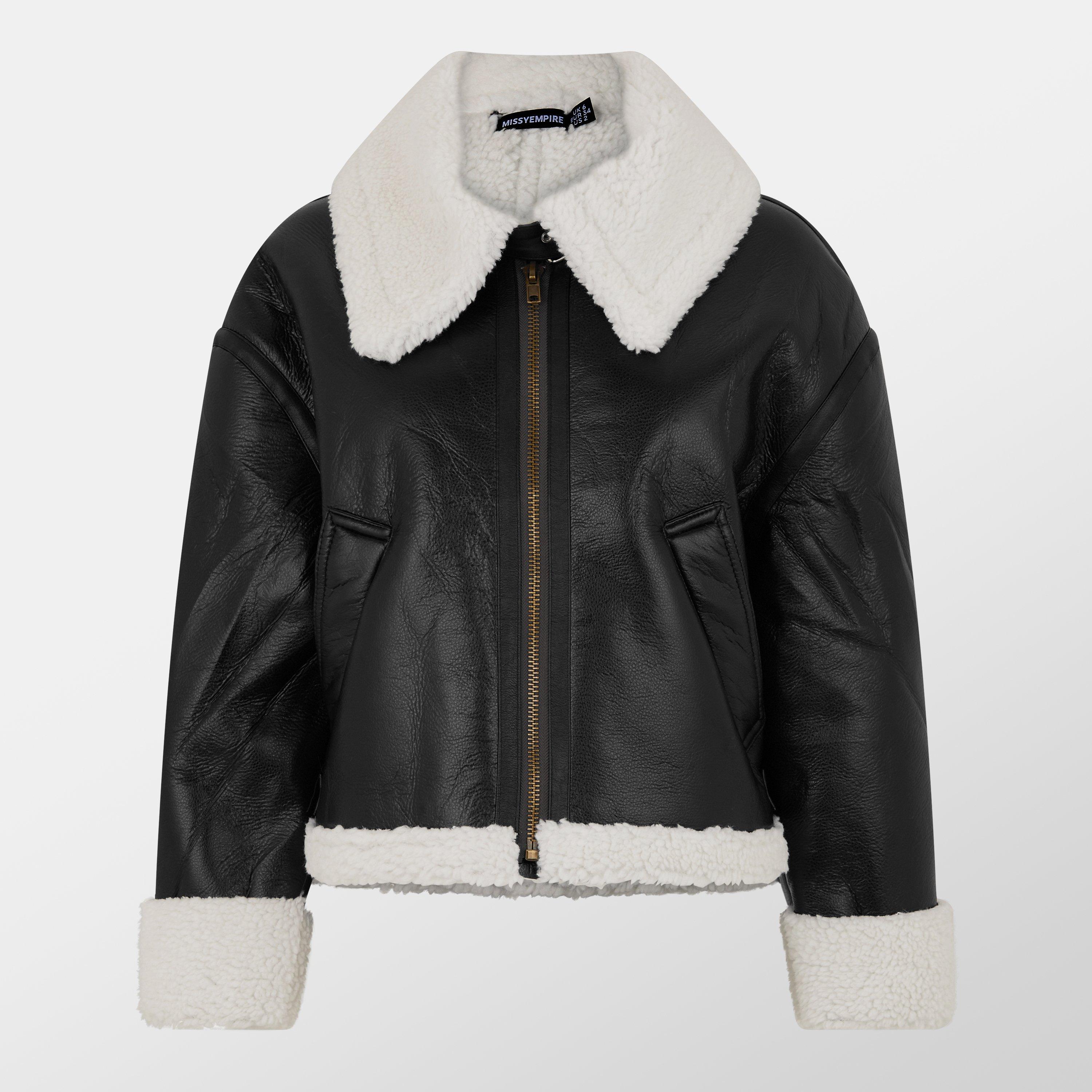 Missy Empire ME Faux Leather Aviator Jacket Womens
