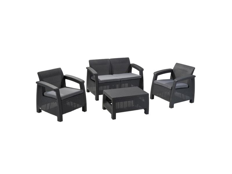 AlliBERT Corfu Lounge Wicker Set, Graphit, inkl. Kissen Balkonset