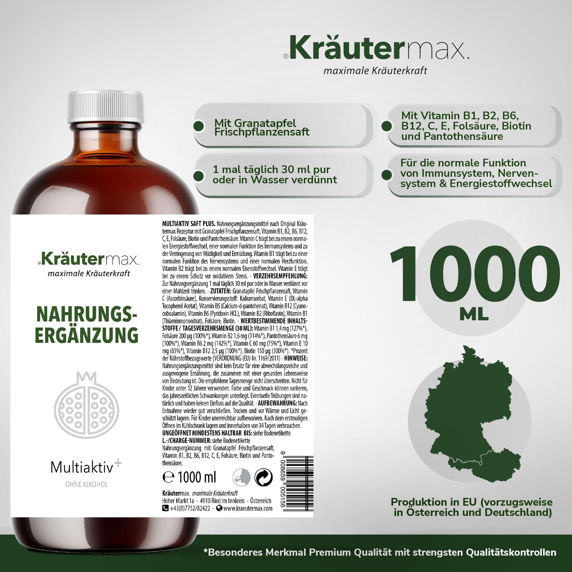 Kräutermax Multiaktiv Saft plus Vitamin B1, B2, B6, B12, C, E