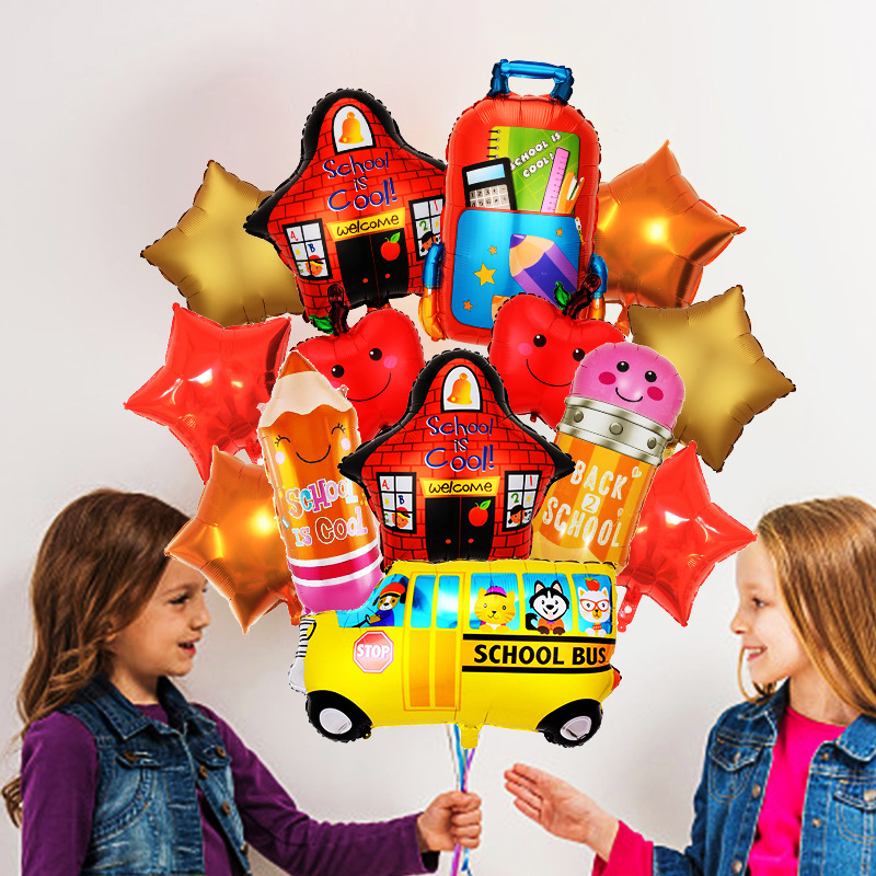 (12er Set) Kinder Einschulungs Party Ballons Schulanfang Folien Luftballons - School is Cool / Back to School