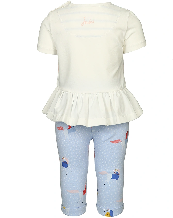 T-Shirt OLIVIA – HORSES mit Leggings in weiß/hellblau