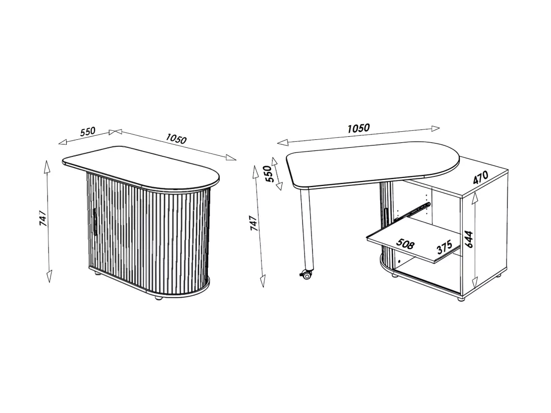 Bureau Pivotant Noir et Meuble de Rangement - Coloris: Blanc