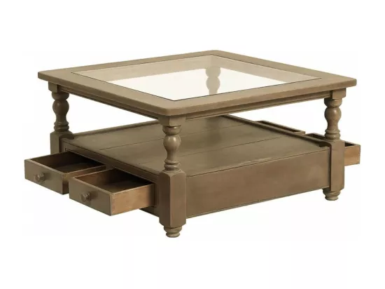 Table basse carrée plateau en verre Bois Marron - Natural Interior's