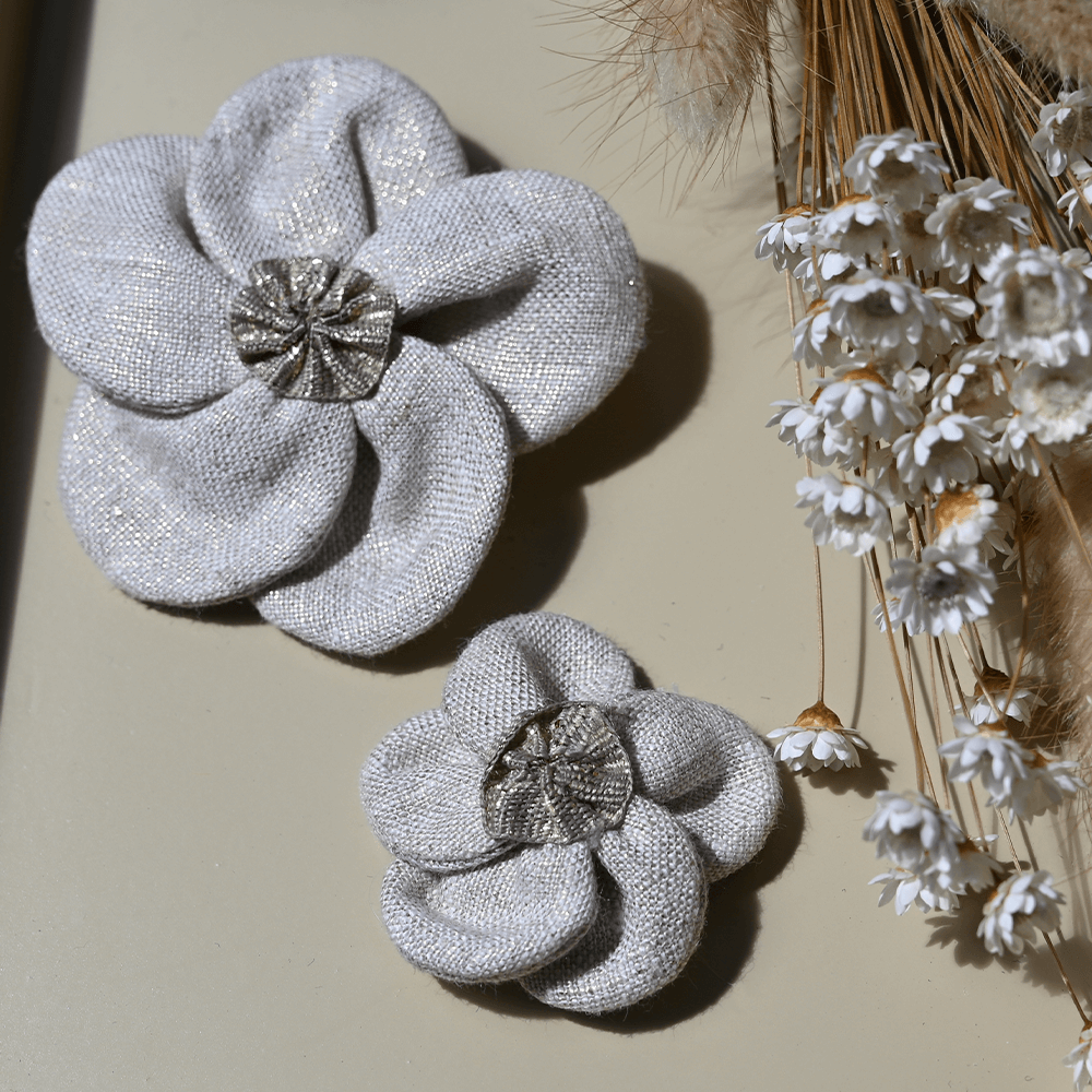 Petite Barrette Pétales De Fleur Lin Pailleté