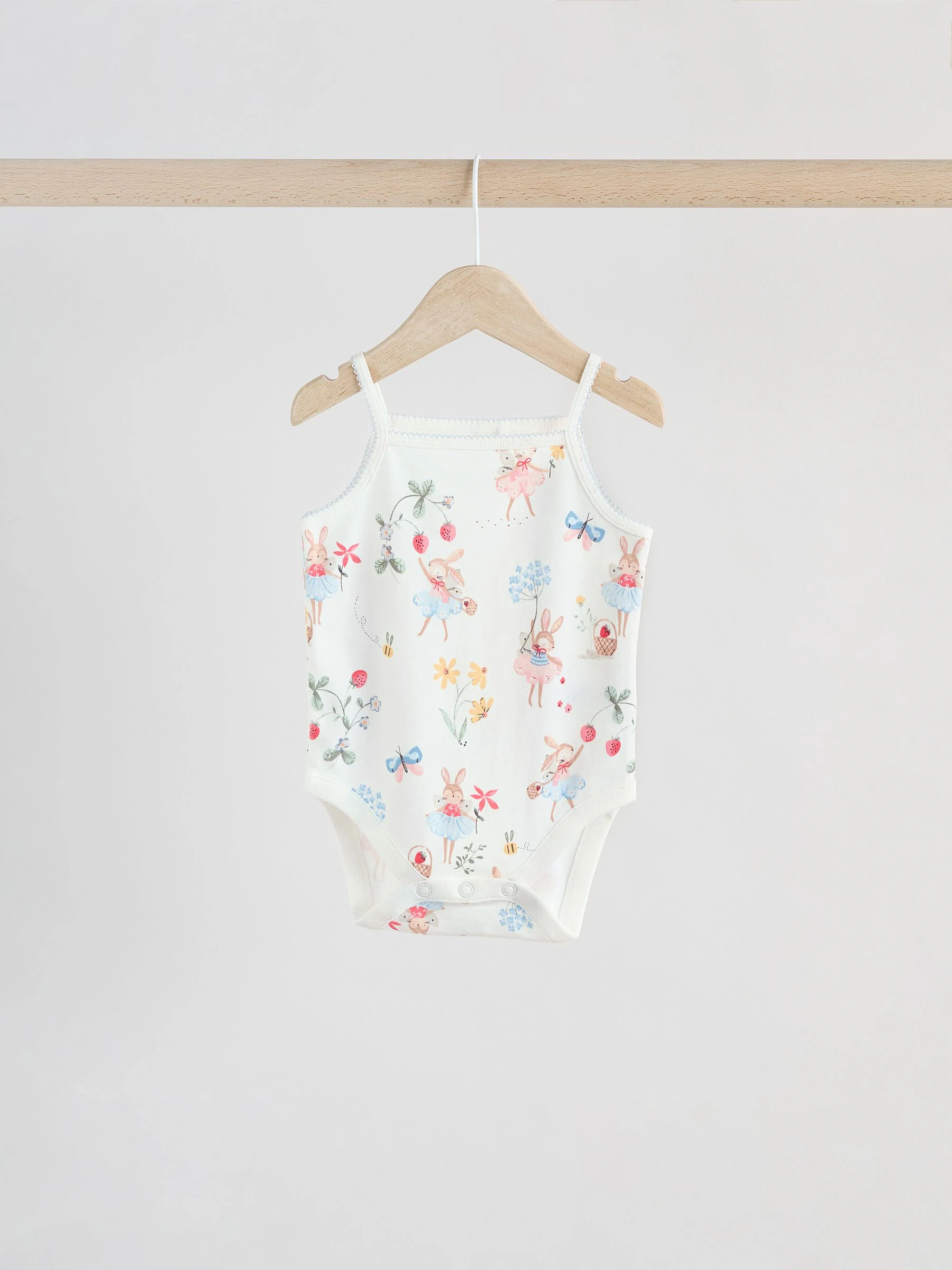 Cream aardbei bunny - Set van 5 katoenen hemdrompertjes voor baby's