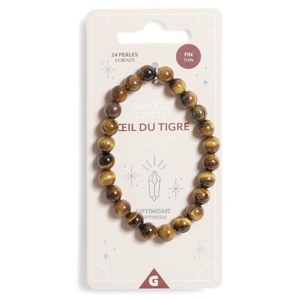 Bracelet crystal fin 24 perles oeil du tigre marron - Optimisme