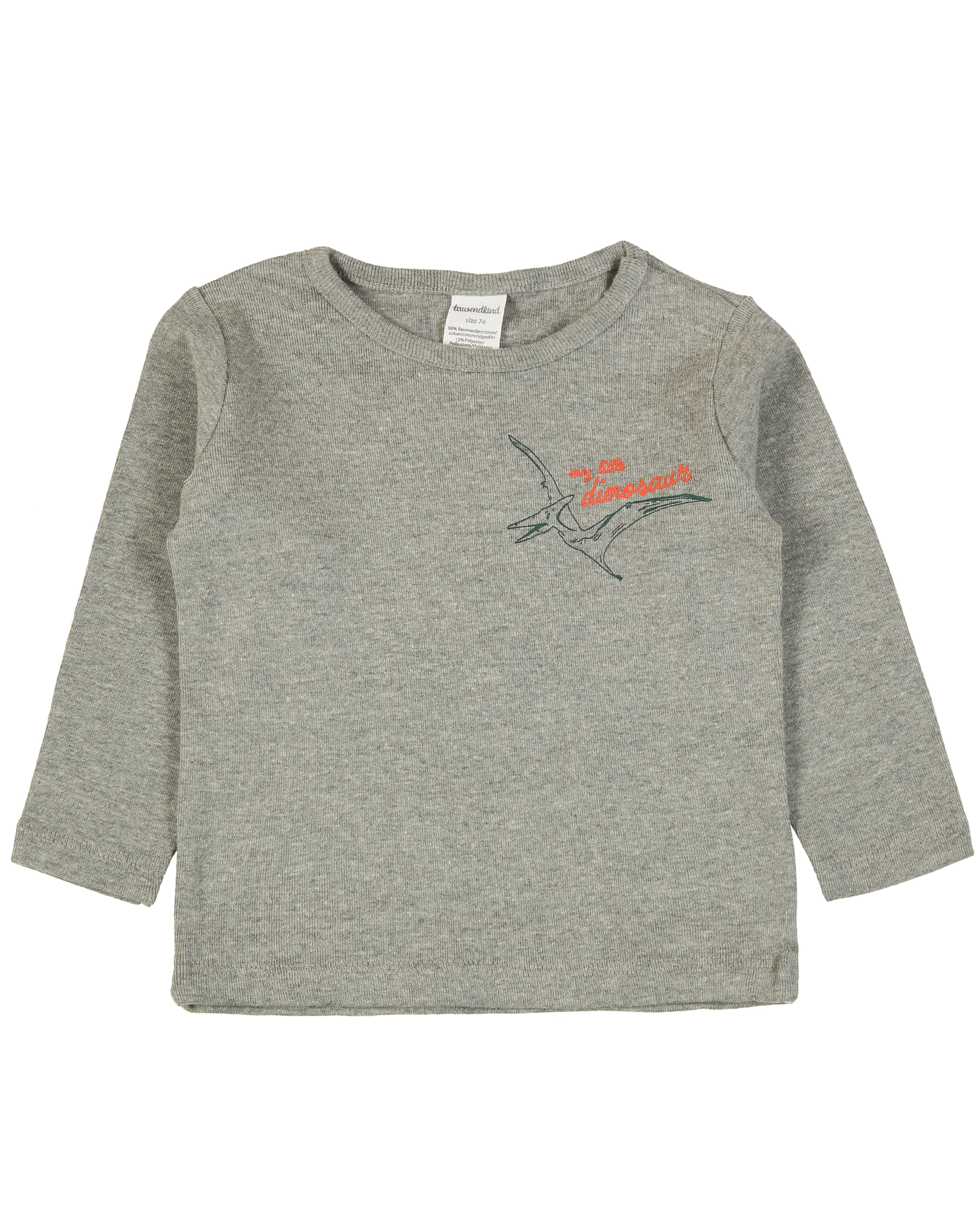 Langarmshirt DINO 2er-Pack in weiß/grau