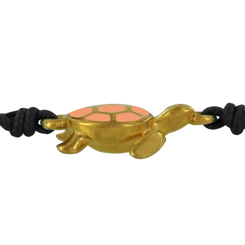 Bracelet Lien Laiton Doré Tortue Émaillé Orange - Vert kaki