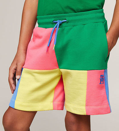 Tommy Hilfiger Sweatshorts - U Colorblock Monogram -  Grøn/Gul/Pi