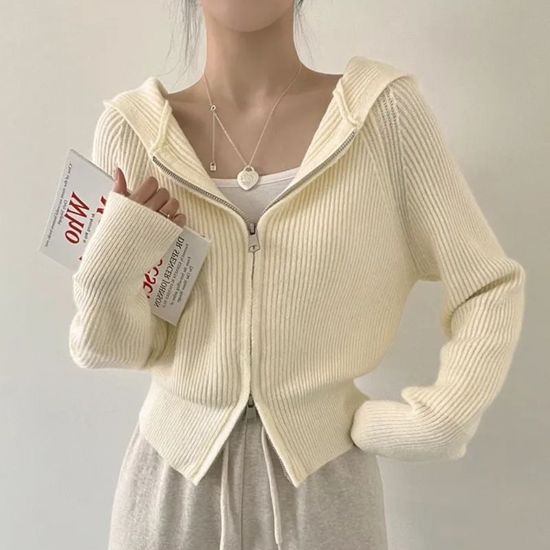 Meatacci - Geribbelde hoodie met rits en effen patroon