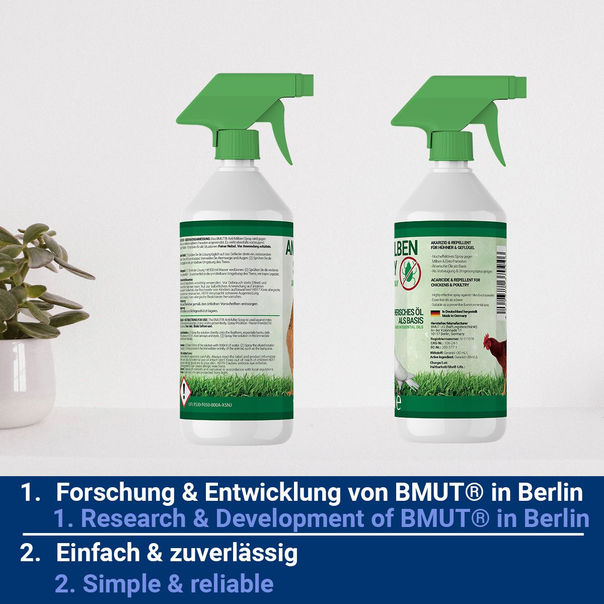 BMUT MilbenSpray für Geflügel wie Hühner & Vögel