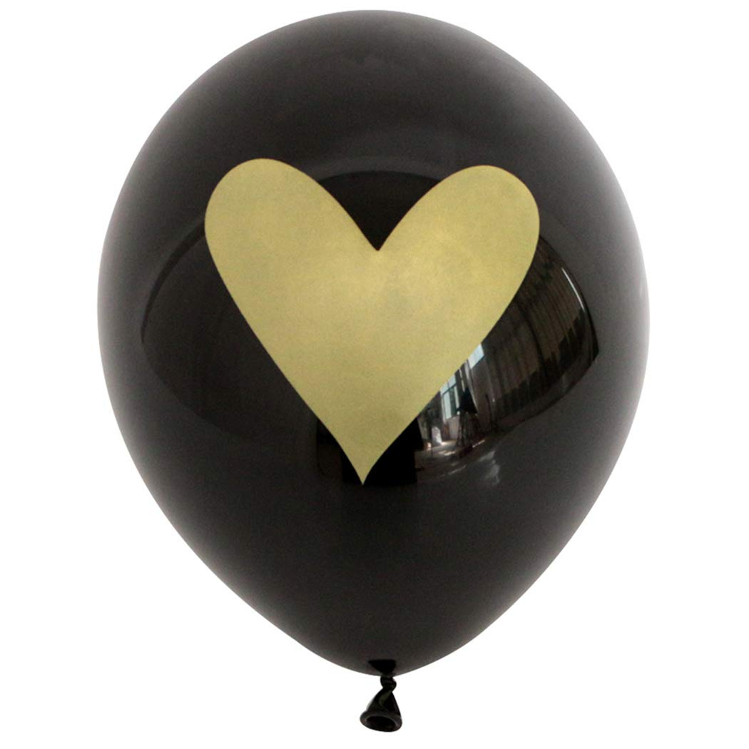(100er Set) Ø30cm Party Ballons Deko Latex Luftballons mit Herzen - Schwarz / Gold