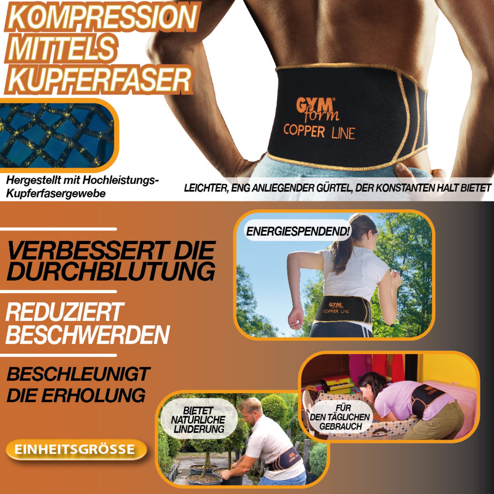 Gymform® Lendenbandage - Rückenbandage - Bandage Rücken Copper Line Back