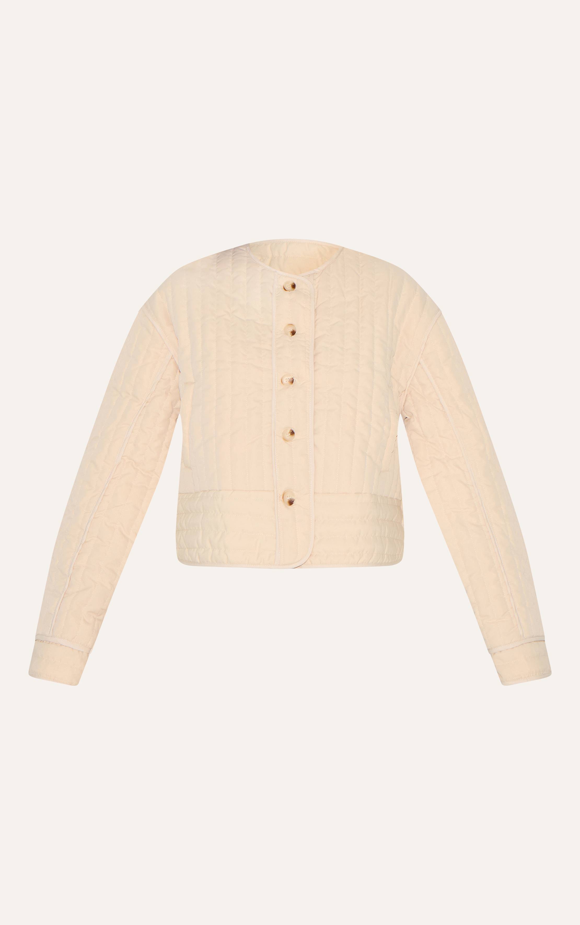 Gris Pierre Veste Matelassée Col Rond Boutonnée