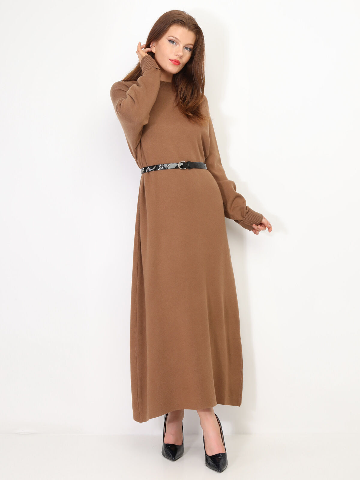 Robe pull longue et ample- Camel
