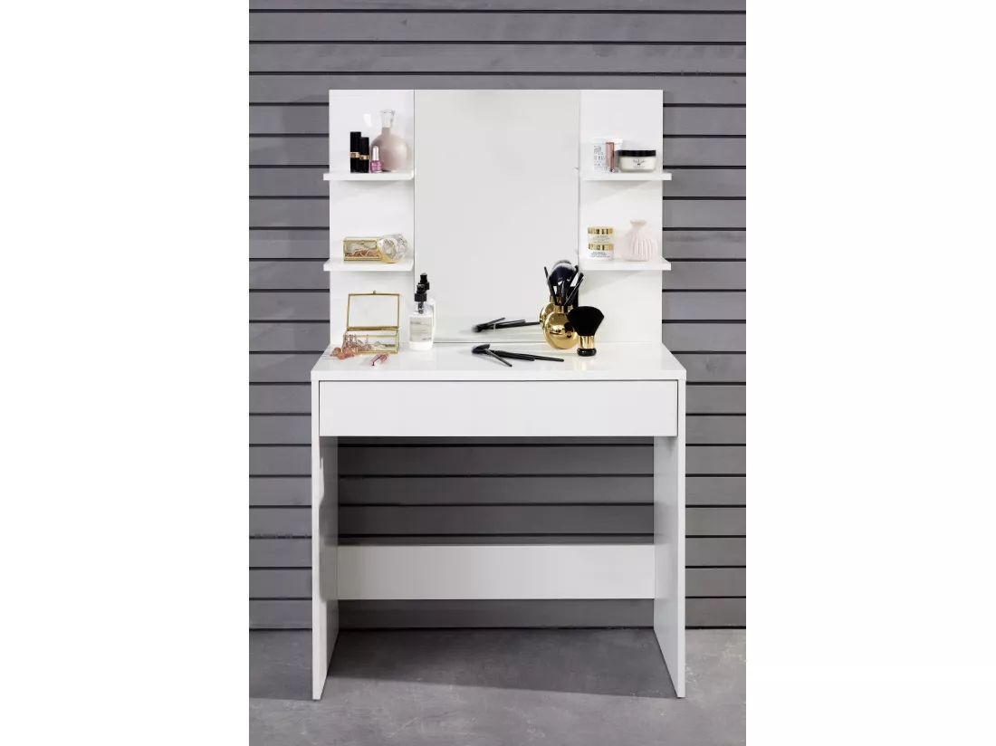 Meuble coiffeuse avec miroir en mélaminé blanc L/H/P: 85 - 141 - 40 cm