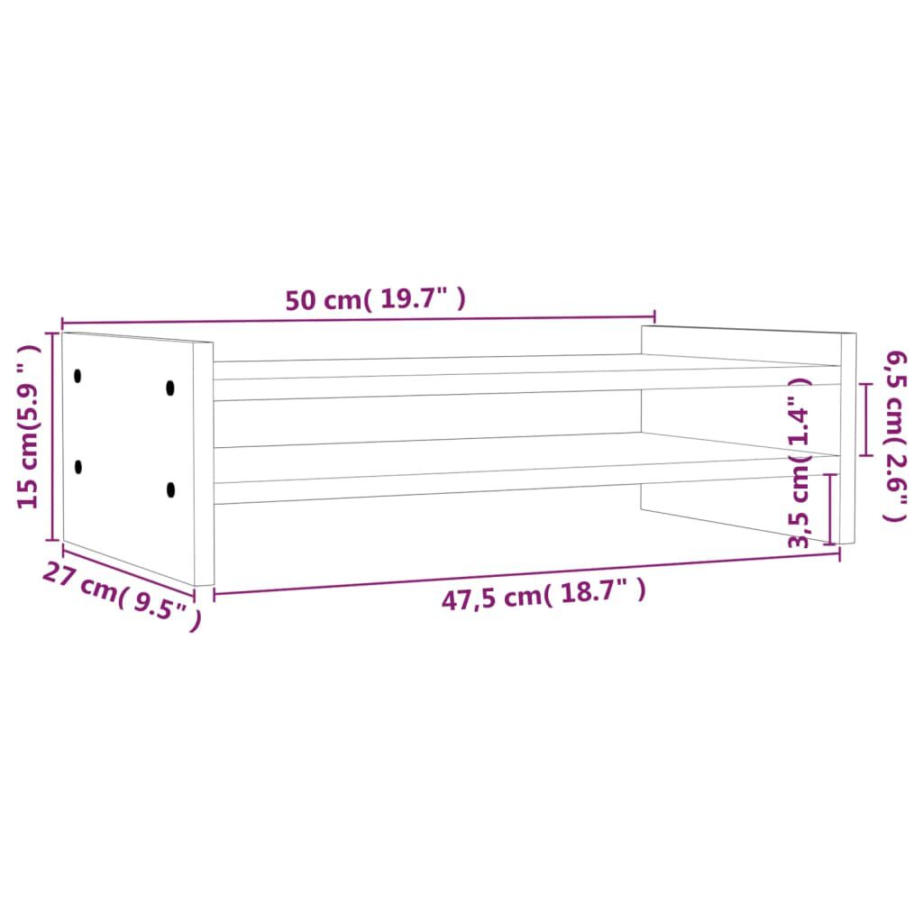 vidaXL Monitorstandaard 50x27x15 cm massief grenenhout grijs