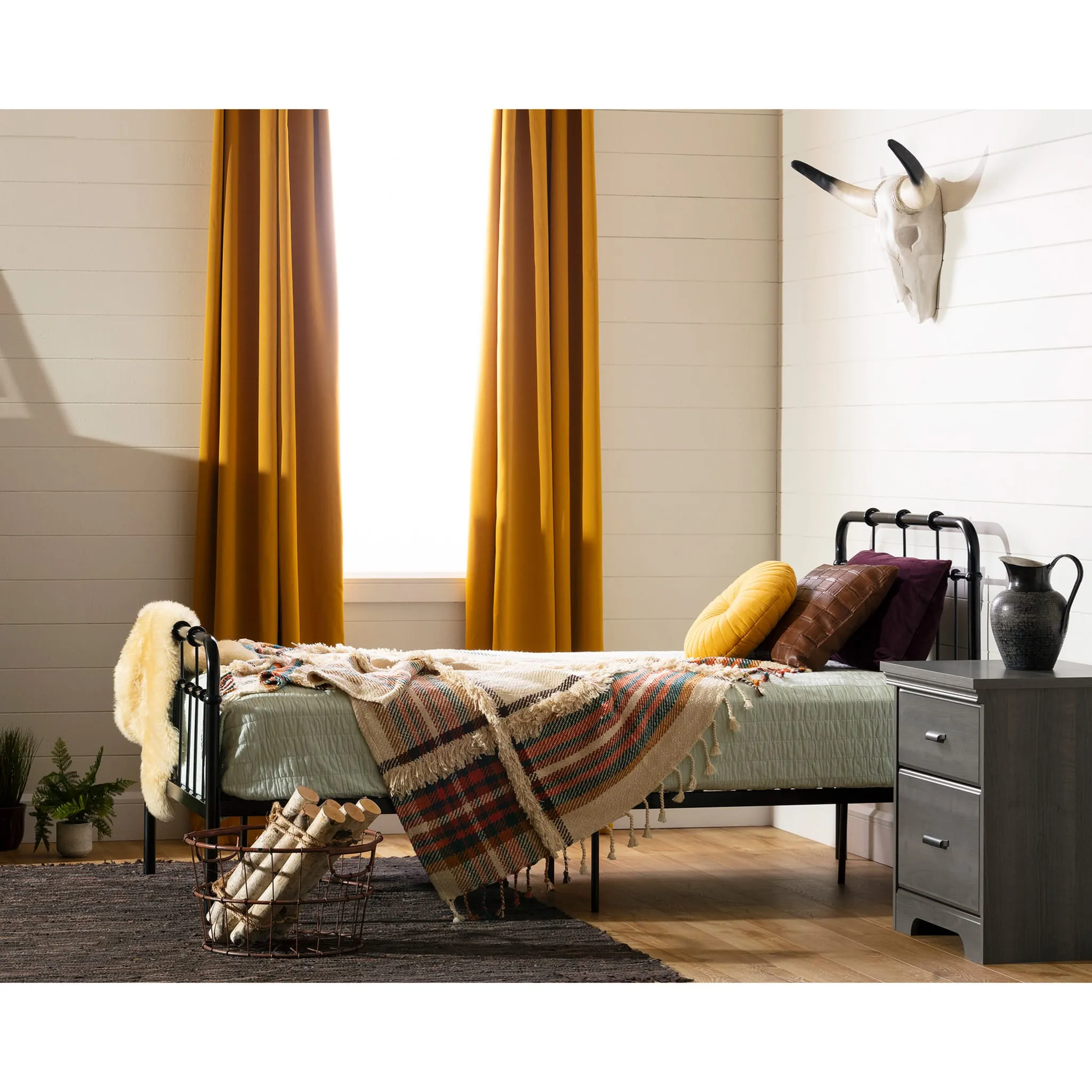 South Shore Lit Simple Complet en Métal - Versa Noir solide