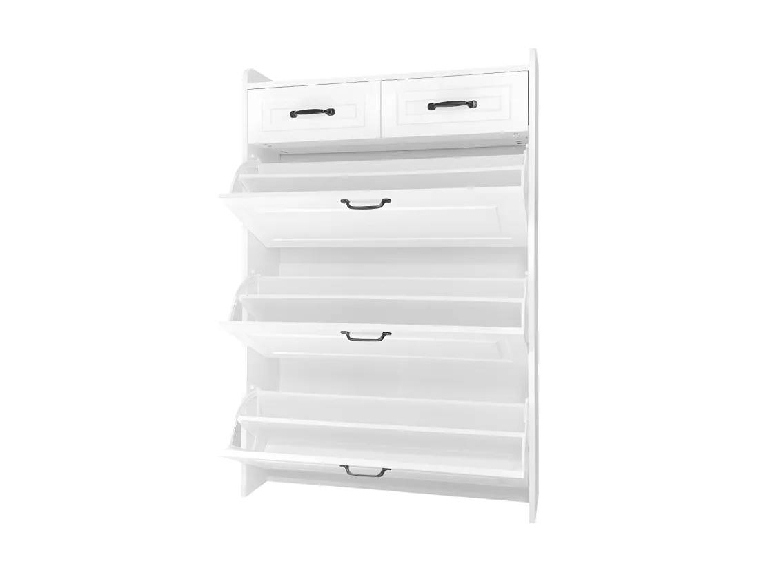 Meuble à chaussures en panneau de particule - 3 portes abattants et 2 tiroirs - Blanc