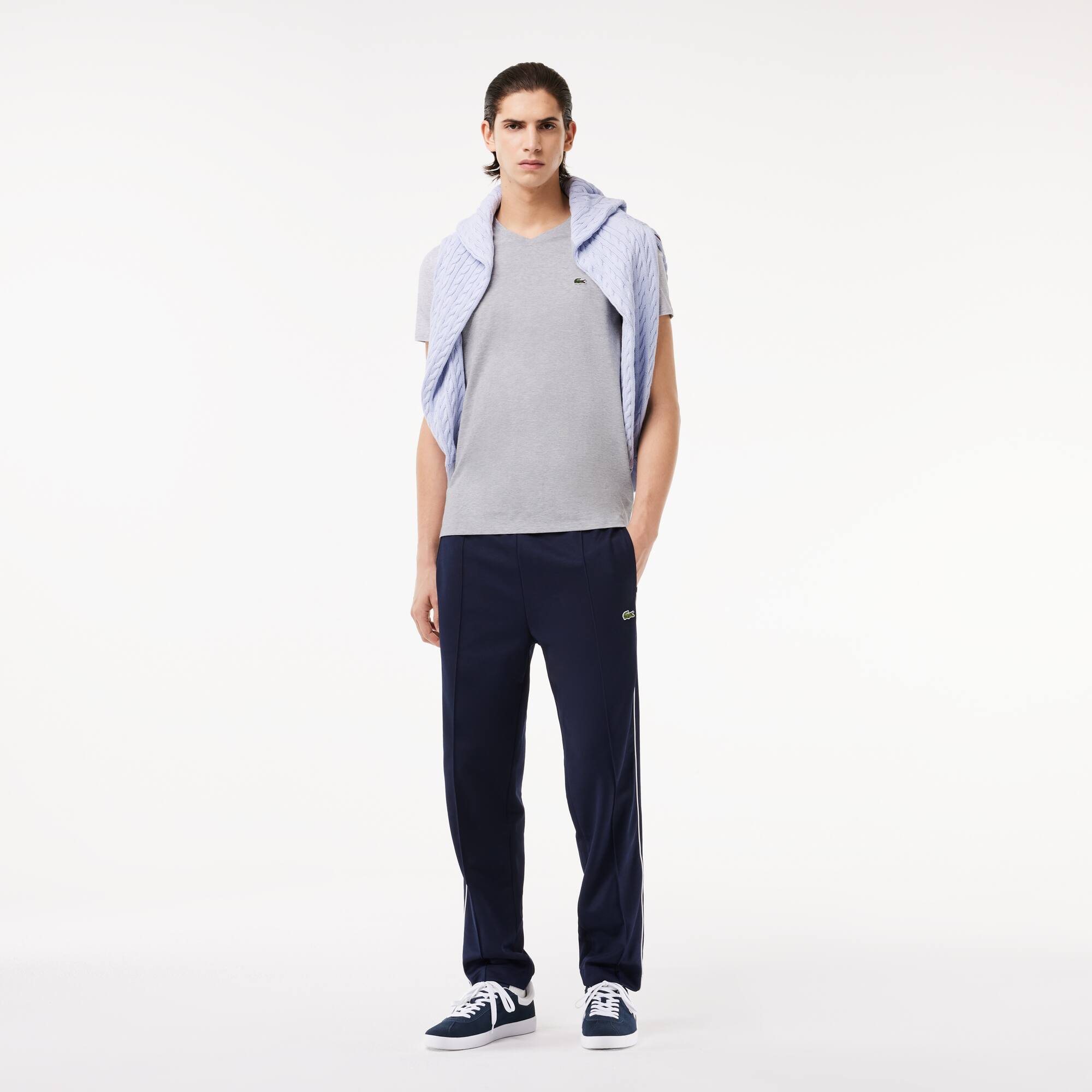 T-shirt col V en jersey de coton pima uni T-Shirts - Gris - Lacoste - Homme