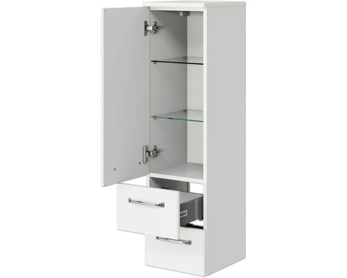 Pelipal Kumba badkamermeubelset (B x H x D 137 x 200 x 50 cm), glanzend witte fronten, 5-delige set inclusief witte mineraalstenen wastafel, halfhoge kast, onderkast en bovenkast (99.770125093)
